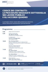 ANCE SARDEGNA CENTRALE – NUORO 29 OTTOBRE 2026 – ORE 9:00 CODICE DEI CONTRATTI: LE PROCEDURE NEGOZIATE SOTTOSOGLIA NEI LAVORI PUBBLICI E GLI ACCORDI QUADRO